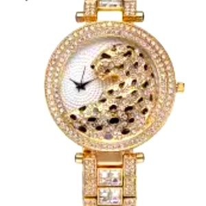 NEW Leopard Cheetah Big Cat 18K Yellow Gold Plated Ladies Quartz Watch